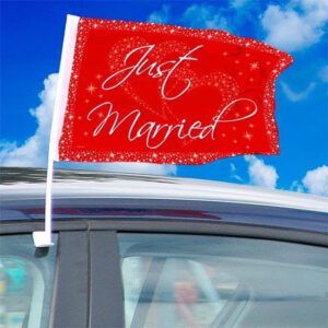 Autovlaggen Just Married rood