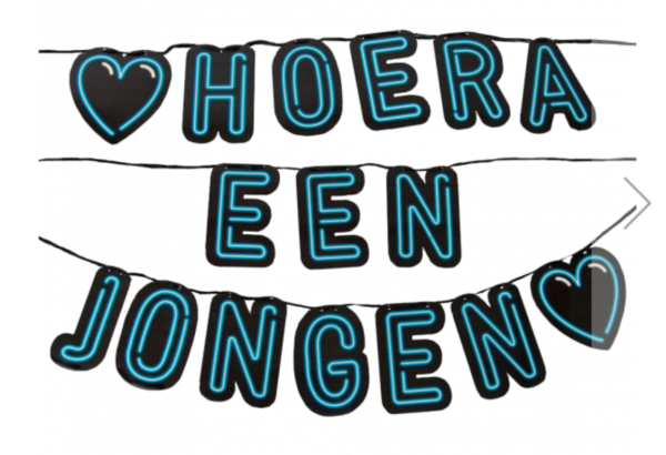 Neon letterslinger Hoera een Jongen