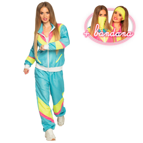 Trainingspak Retro Babe paars / neonblauw